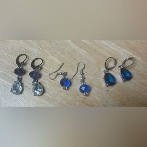 Lot- 3 Pairs of Costume, Blue Faceted and Beaded Earrings